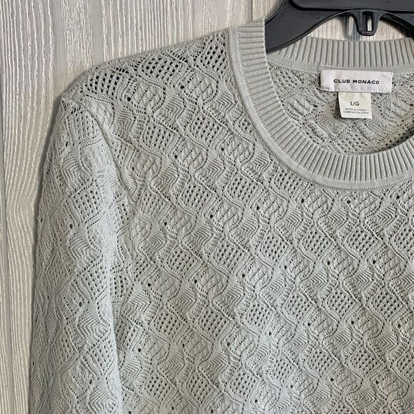 Club Monaco Womens Pointelle Sweater Beige Cream Long Sleeve Size Large NWOT - Picture 3 of 6